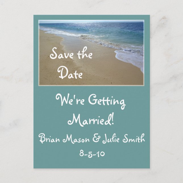 Cartão Postal De Anúncio praia tropical, Salve a Data, ... (Frente)