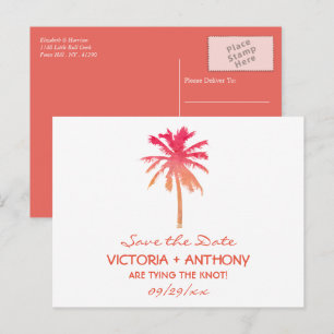 Cartão Postal De Anúncio Praia Tropical Sunset Palm Salva a Data