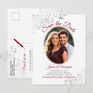 Cartão Postal De Anúncio Prata Enfeites c/ Foto Vermelho Casamento Salve a