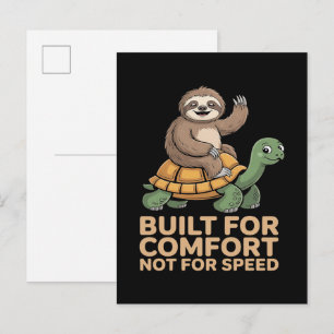 Cartão Postal De Anúncio Preguiça Engraçada Montando Tartaruga