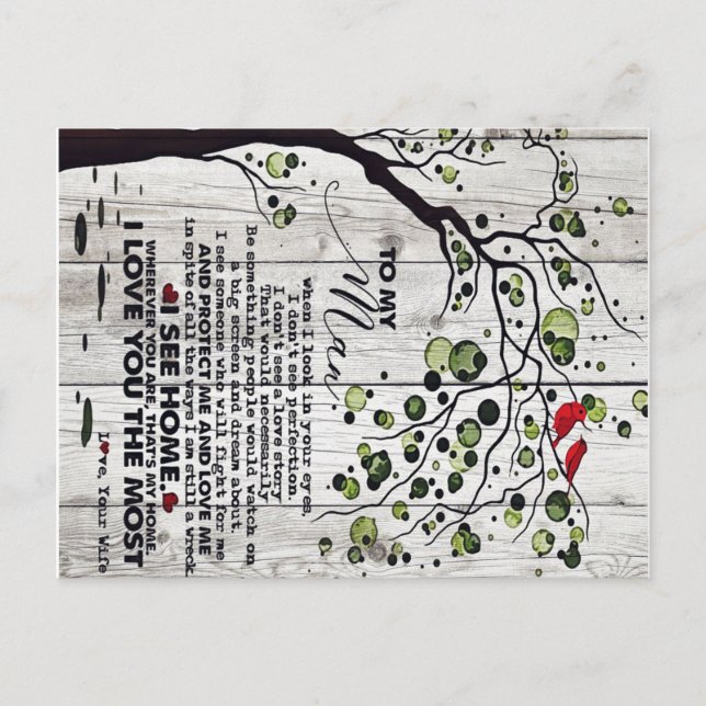 Cartão Postal De Anúncio Presente Para Marido | Para Meu Marido Linda Carta (Frente)