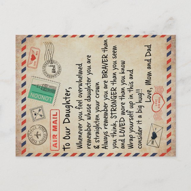 Cartão Postal De Anúncio Presente Para Minha Filha, Carta de Amor Para Noss (Frente)