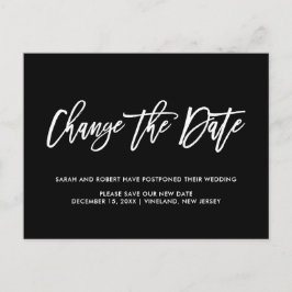 Cartão Postal De Anúncio Preto Alterar a data Adiada casamento Cancelado