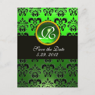 Cartão Postal De Anúncio PRETO  BRANCO E VERDE  DAMASCO ESMERALDA Monograma