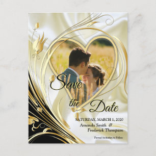 Cartão Postal De Anúncio Preto com Dourado em Seda Champanhe