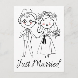 Cartão Postal De Anúncio Preto E Branco Recém-Casados Casamento Noiva & Noi