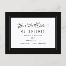 Cartão Postal De Anúncio Preto e Branco Save The Date Chique Casamento Eleg