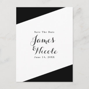 Cartão Postal De Anúncio Preto e Branco Simples Chic Elegante Salve a Data