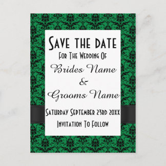 Cartão Postal De Anúncio Preto e verde damasco salvar a data