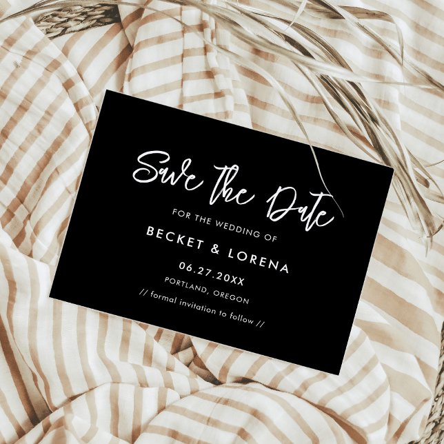 Cartão Postal De Anúncio Preto moderno contemporâneo Salve a data (Criador carregado)