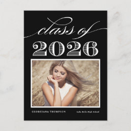 Cartão Postal De Anúncio Preto Vintage Turma de 2026 Foto Graduação