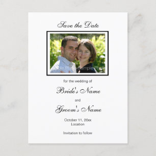Cartão Postal De Anúncio Preto White Photo Save the Date Postcards