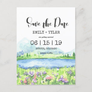 Cartão Postal De Anúncio Primavera Lakeside Mountain Forest Salva a Data