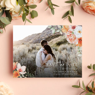 Cartão Postal De Anúncio Primavera Peach Floral Wedding Salvar a Foto de Da