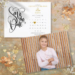 Cartão Postal De Anúncio Primeira Comunhão Salva a Foto do Calendário de Da<br><div class="desc">Esta bonito primeira comunhão sagrada salve o cartão de data apresenta um calendário e um coração bonito de amor dourado destacando sua data especial. O reverso apresenta sua foto especial. Projetado por Thisnotme©</div>