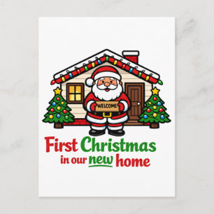 Cartão Postal De Anúncio Primeiro Natal em Nossa Nova Casa Papai Noel