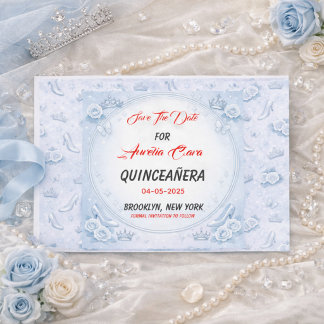 Cartão Postal De Anúncio Princesa Azul Claro Prateada Aniversário de Quince
