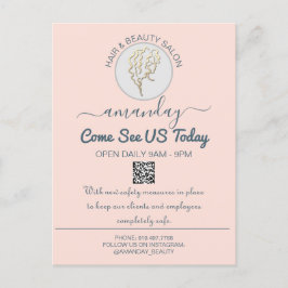 Cartão Postal De Anúncio Promocional Seja seguro Logotipo Hairdresser Rosa 