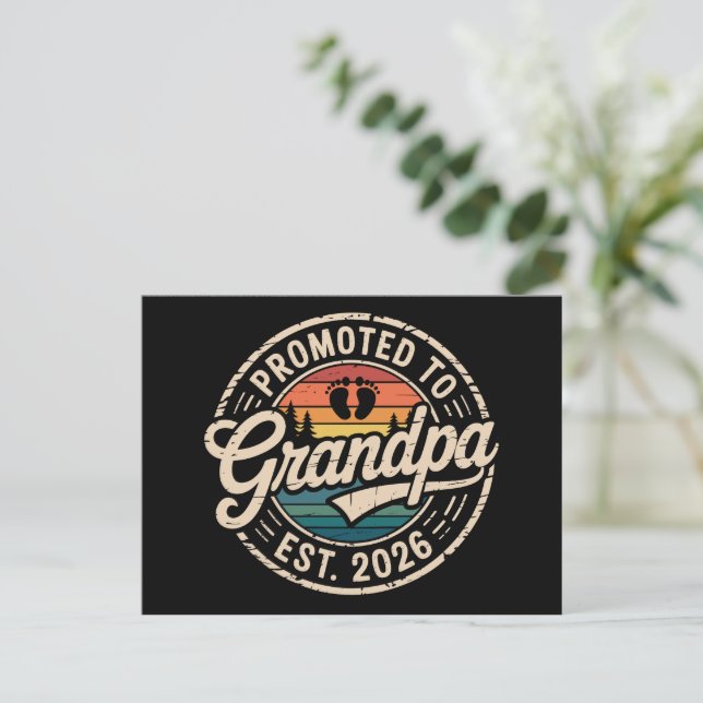 Cartão Postal De Anúncio Promoted To Grandpa Est 2026 Pregnancy Retro (Em pé/Frente)