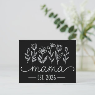 Cartão Postal De Anúncio Promovida a Mamãe 2026 Gravidez Floral Nova Mamãe
