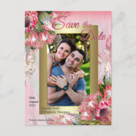 Cartão Postal De Anúncio Protea Fuchsia com Blush e Dourado Salve a Data