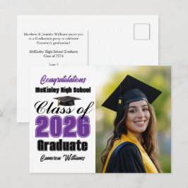 Cartão Postal De Anúncio Purple Class of 2026 Graduate Photo Graduation