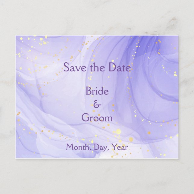 Cartão Postal De Anúncio Purple Lavender Swirl Gold Highlite Save the Date  (Frente)