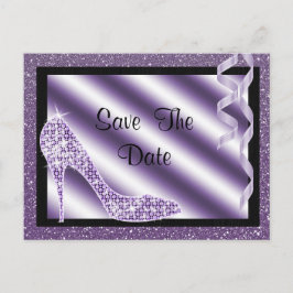 Cartão Postal De Anúncio Purple Stiletto & Streamers Quinceañera