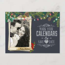 Cartão Postal De Anúncio Quadro de Casamento de Natal Salve a Data
