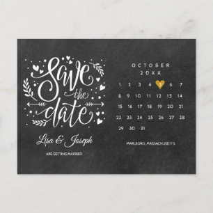 Cartão Postal De Anúncio Quadro de Coração Dourado Salve o Calendário de Da