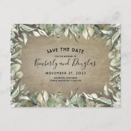 Cartão Postal De Anúncio Quadro de Verde Rural Rústico Save the Date