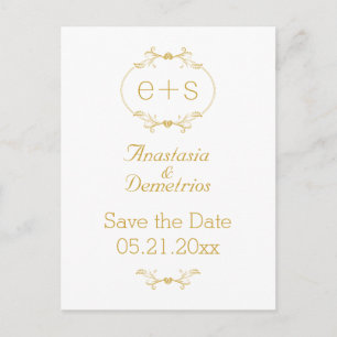 Cartão Postal De Anúncio Quadro Dourado com as iniciais que wedding