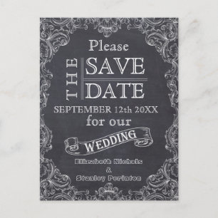 Cartão Postal De Anúncio Quadro vintage e quadro de giz casamento Save the 