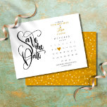 Cartão Postal De Anúncio Qualquer Aniversário de Idade Salvar o Coração Dou<br><div class="desc">Este bonito aniversário de qualquer idade,  exceto o cartão de data,  apresenta um calendário e um coração bonito de amor dourado destacando sua data especial. O reverso apresenta um confete de coração dourado. Projetado por Thisnotme©</div>
