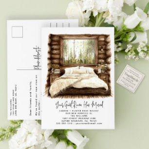 Cartão Postal De Anúncio Quarto de Hóspedes Rústico Mudou Aquarela Casa