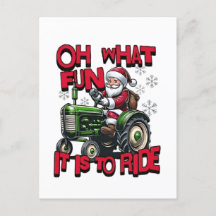 Cartão Postal De Anúncio Que Diversão É Andar de Trator de Natal