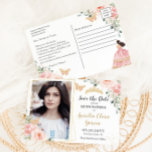 Cartão Postal De Anúncio Quinceanera Dourada Floral Rosa Esbranquiçada Salv<br><div class="desc">c) O Feliz Cat Studio</div>