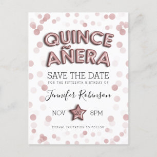 Cartão Postal De Anúncio Quinceanera Salve O Dia Balões Dourado Rosa