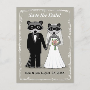 Cartão Postal De Anúncio Raccoons Wedding Date (Cinza quente)
