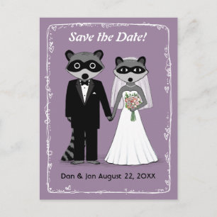 Cartão Postal De Anúncio Raccoons Weding Date Purple