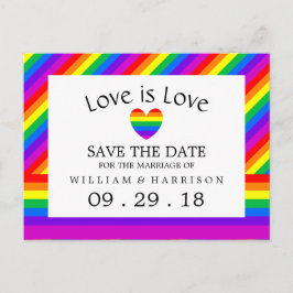 Cartão Postal De Anúncio Rainbow Heart Love is Love Weding The Date