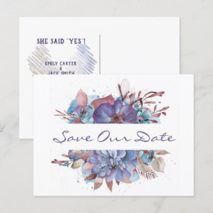 Cartão Postal De Anúncio Ramalhete Floral Aquarela Salve a Data