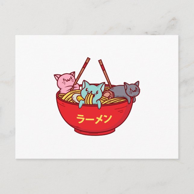 Cartão Postal De Anúncio Ramen japoneses adoráveis engraçados do gato do (Frente)