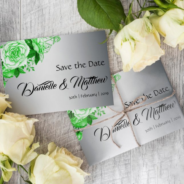 Cartão Postal De Anúncio Ramo de Rosas Verde Esmeralda no Casamento Prata (Criador carregado)