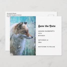 Cartão Postal De Anúncio Rapariga raposa fofa em Fundo Grunge Azul