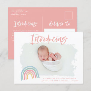 Cartão Postal De Anúncio Rapariga rosa-rosa moderna apresentando nascimento