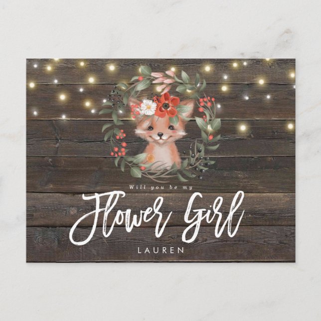 Cartão Postal De Anúncio raposa rústica floral, você será minha florista? (Frente)
