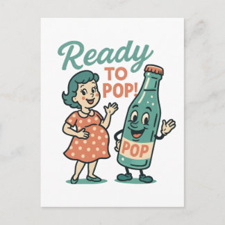 Cartão Postal De Anúncio Ready to Pop Retro 1950s Maternity Baby Shower 