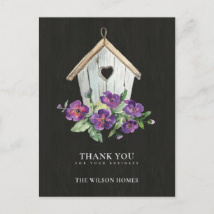 CARTÃO POSTAL DE ANÚNCIO REALTOR DE NEGRA FLORAL BIRDHOUSE, OBRIGADO