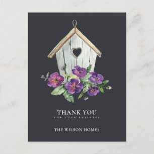 CARTÃO POSTAL DE ANÚNCIO REALTOR DE NEGRO RUSTIC FLORAL BIRDHOUSE OBRIGADO